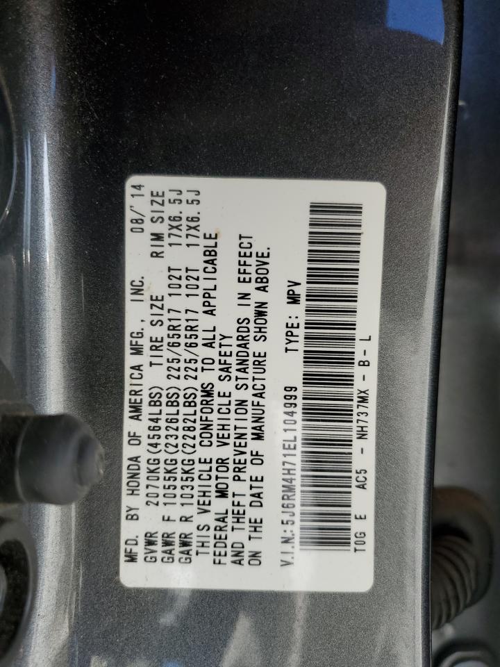 2014 Honda Cr-V Exl VIN: 5J6RM4H71EL104999 Lot: 91664115