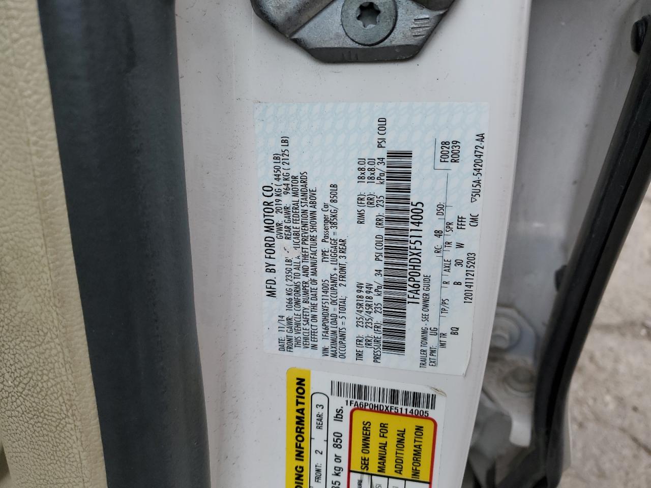 2015 Ford Fusion Se VIN: 1FA6P0HDXF5114005 Lot: 92164665