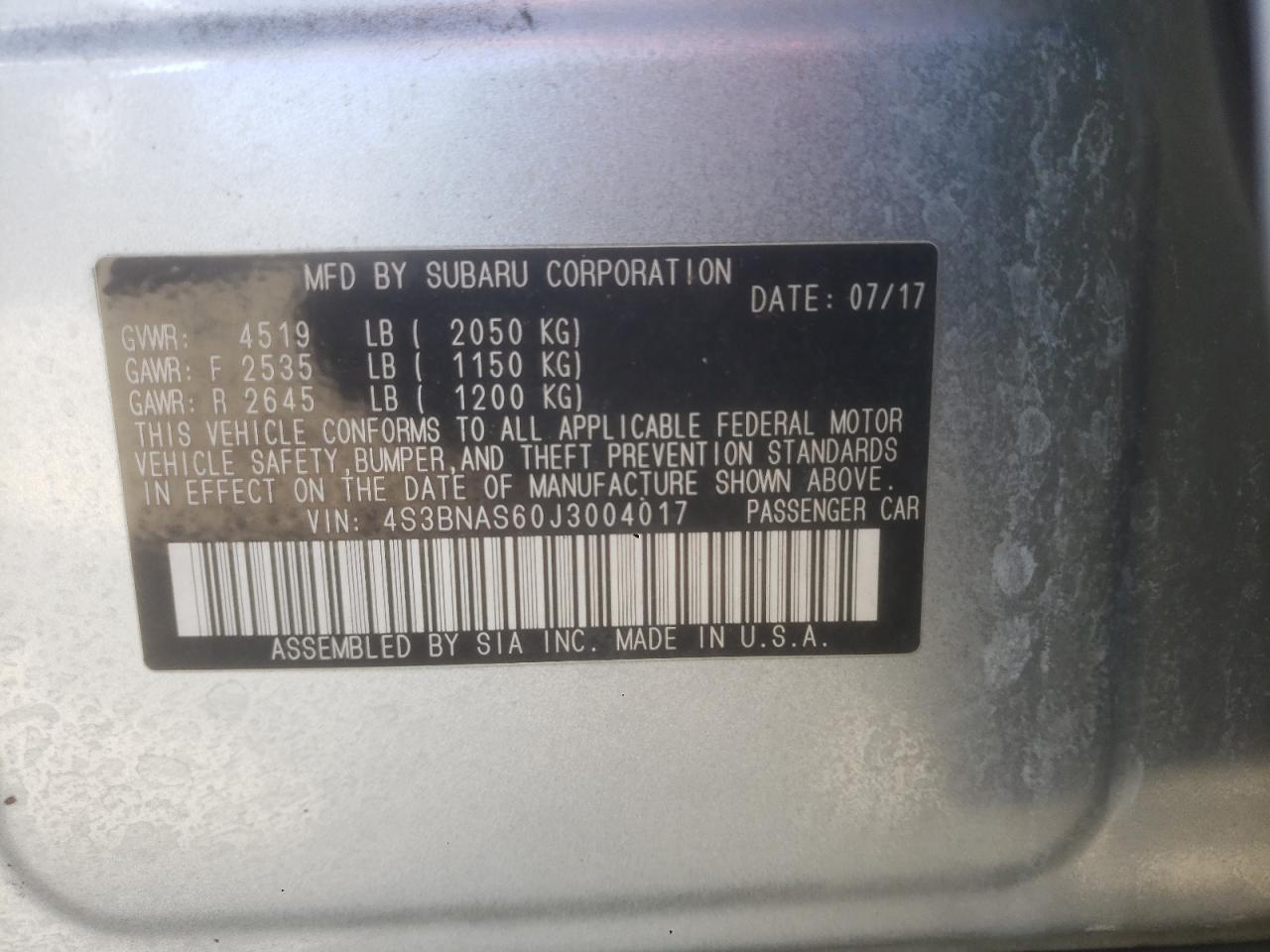 2018 Subaru Legacy Sport VIN: 4S3BNAS60J3004017 Lot: 92133705