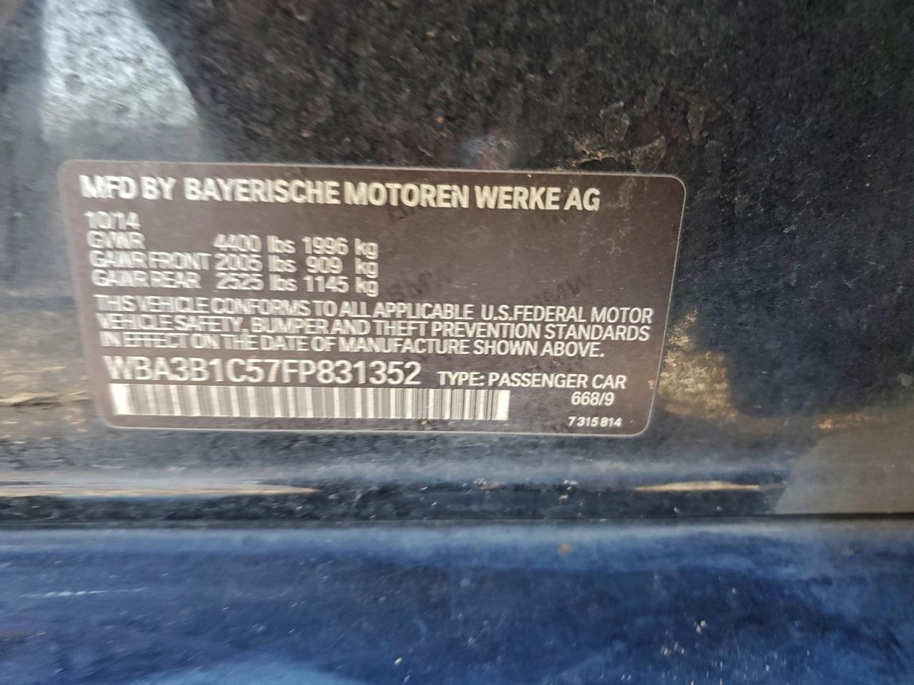 2015 BMW 320 I VIN: WBA3B1C57FP831352 Lot: 94788845