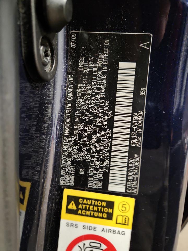 2010 Lexus Rx 350 VIN: 2T2BK1BA1AC021697 Lot: 91998555