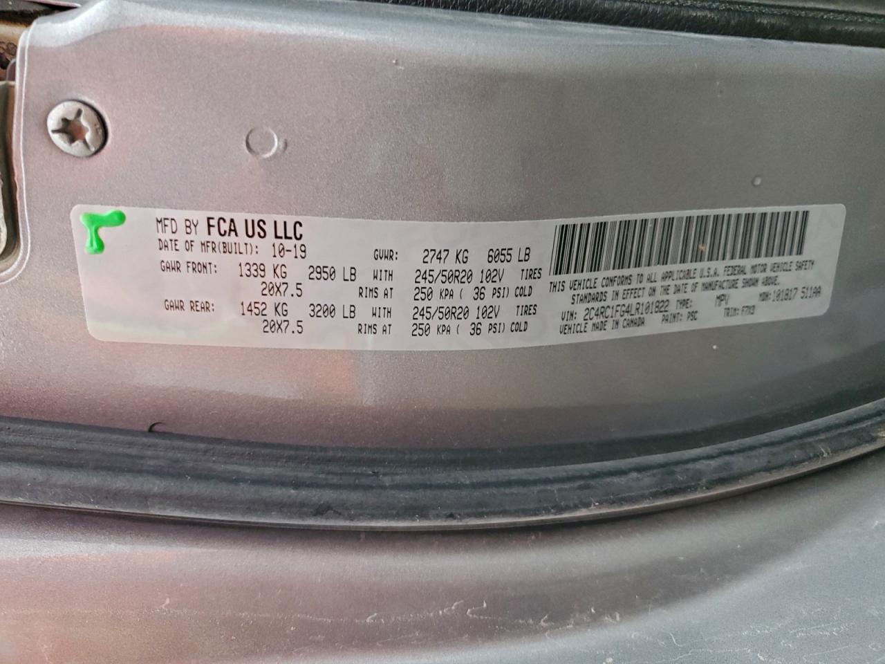 2020 Chrysler Pacifica Touring VIN: 2C4RC1FG4LR101822 Lot: 93840655