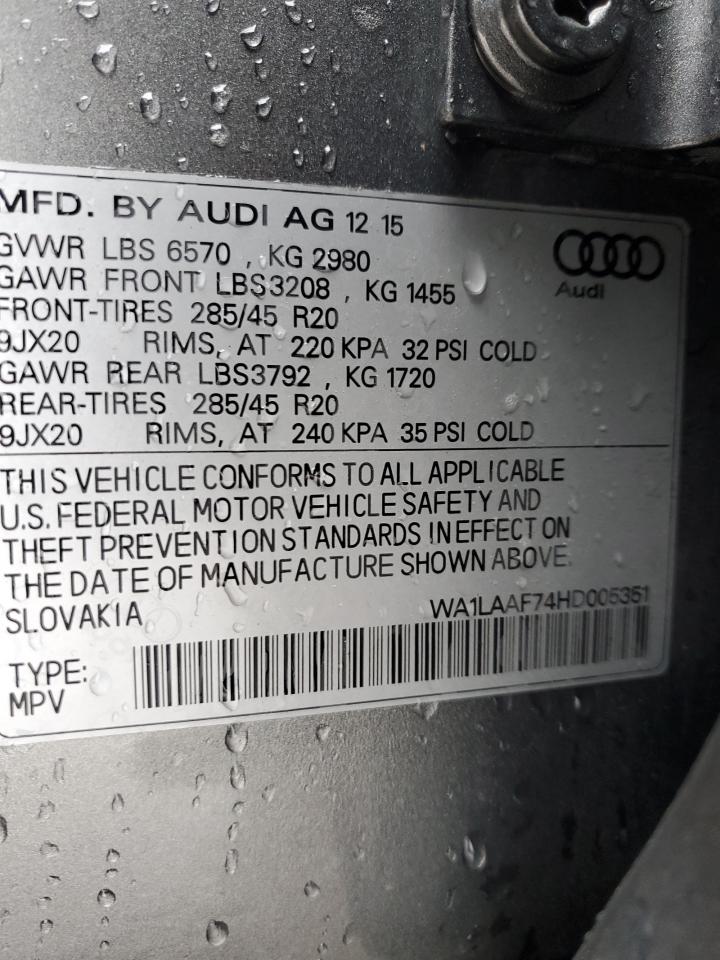 2017 Audi Q7 Premium Plus VIN: WA1LAAF74HD005351 Lot: 93185615