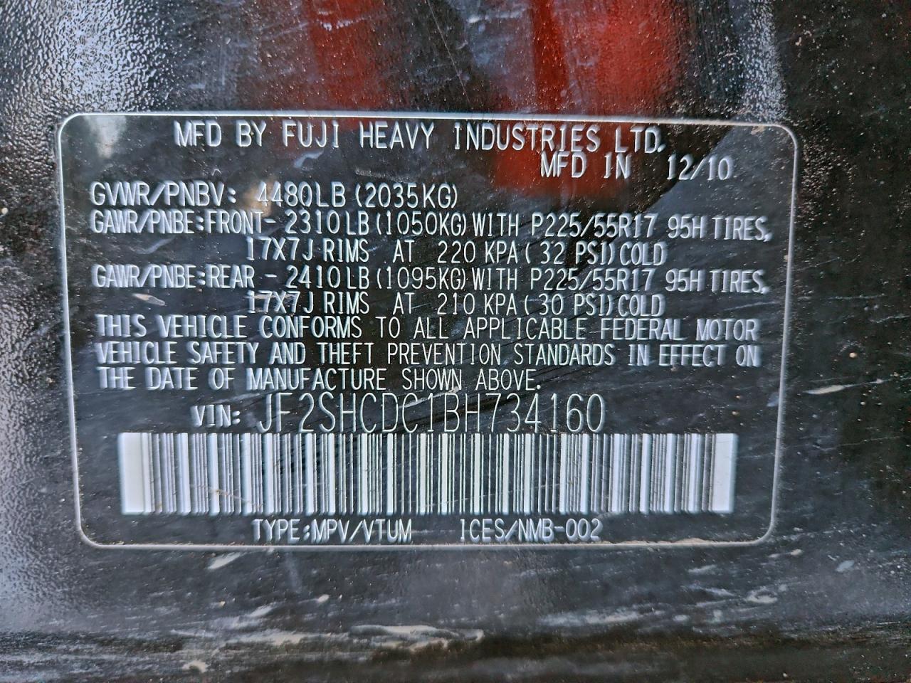 2011 Subaru Forester 2.5X Premium VIN: JF2SHCDC1BH734160 Lot: 94783145