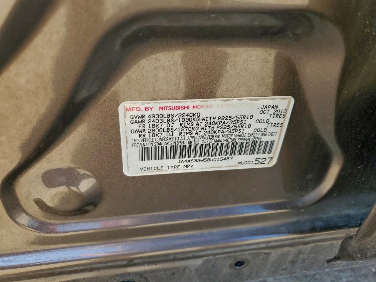 2011 Mitsubishi Outlander Se VIN: JA4AS3AW5BU015487 Lot: 94029735