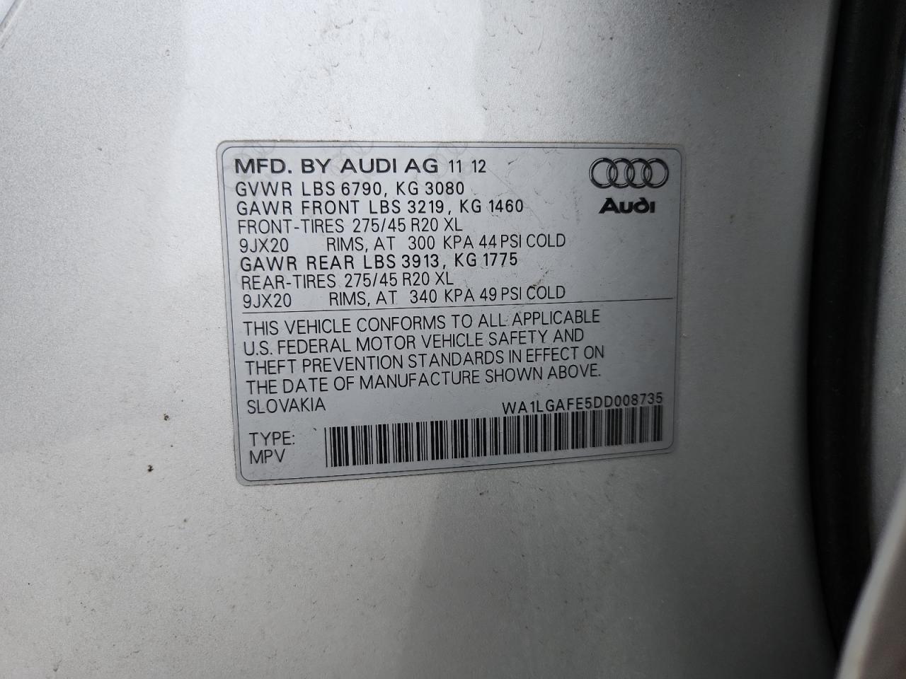 2013 Audi Q7 Premium Plus VIN: WA1LGAFE5DD008735 Lot: 91108205