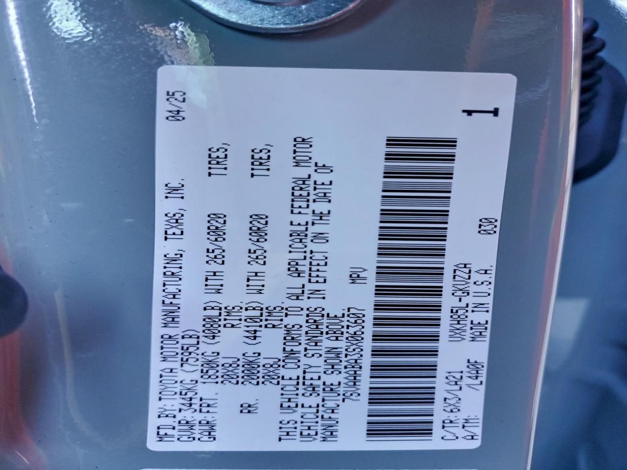 2025 Toyota Sequoia Sr5 VIN: 7SVAAABA3SX063607 Lot: 94324885