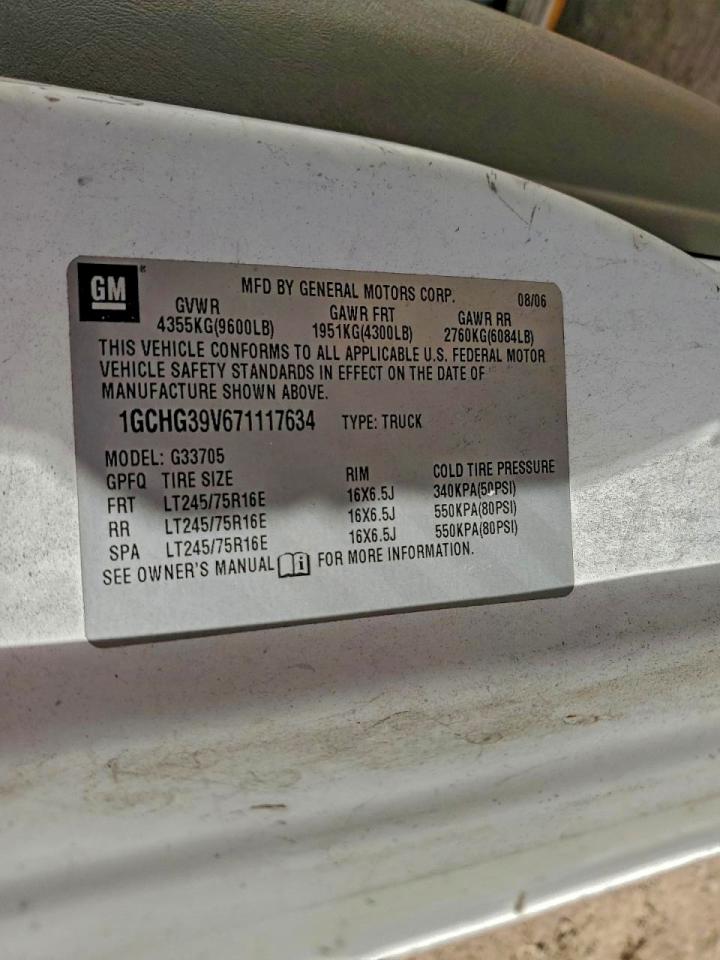 2007 Chevrolet Express G3500 Delivery Van VIN: 1GCHG39V671117634 Lot: 90980305