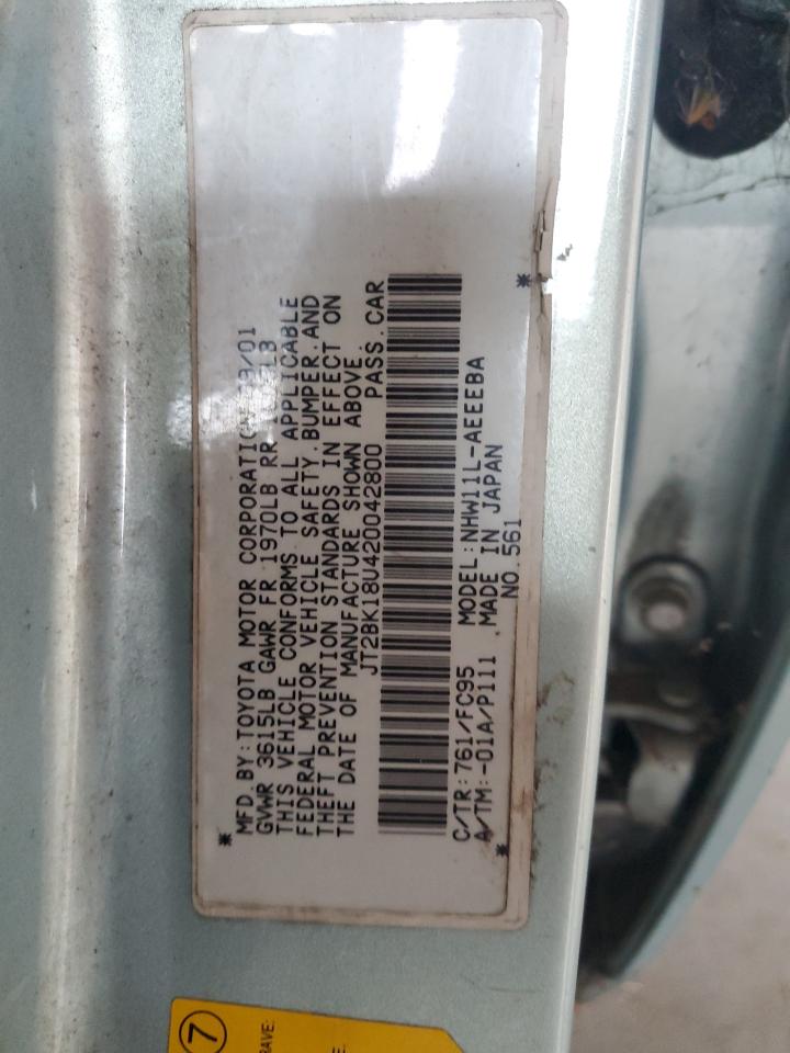 2002 Toyota Prius VIN: JT2BK18U420042800 Lot: 92706585