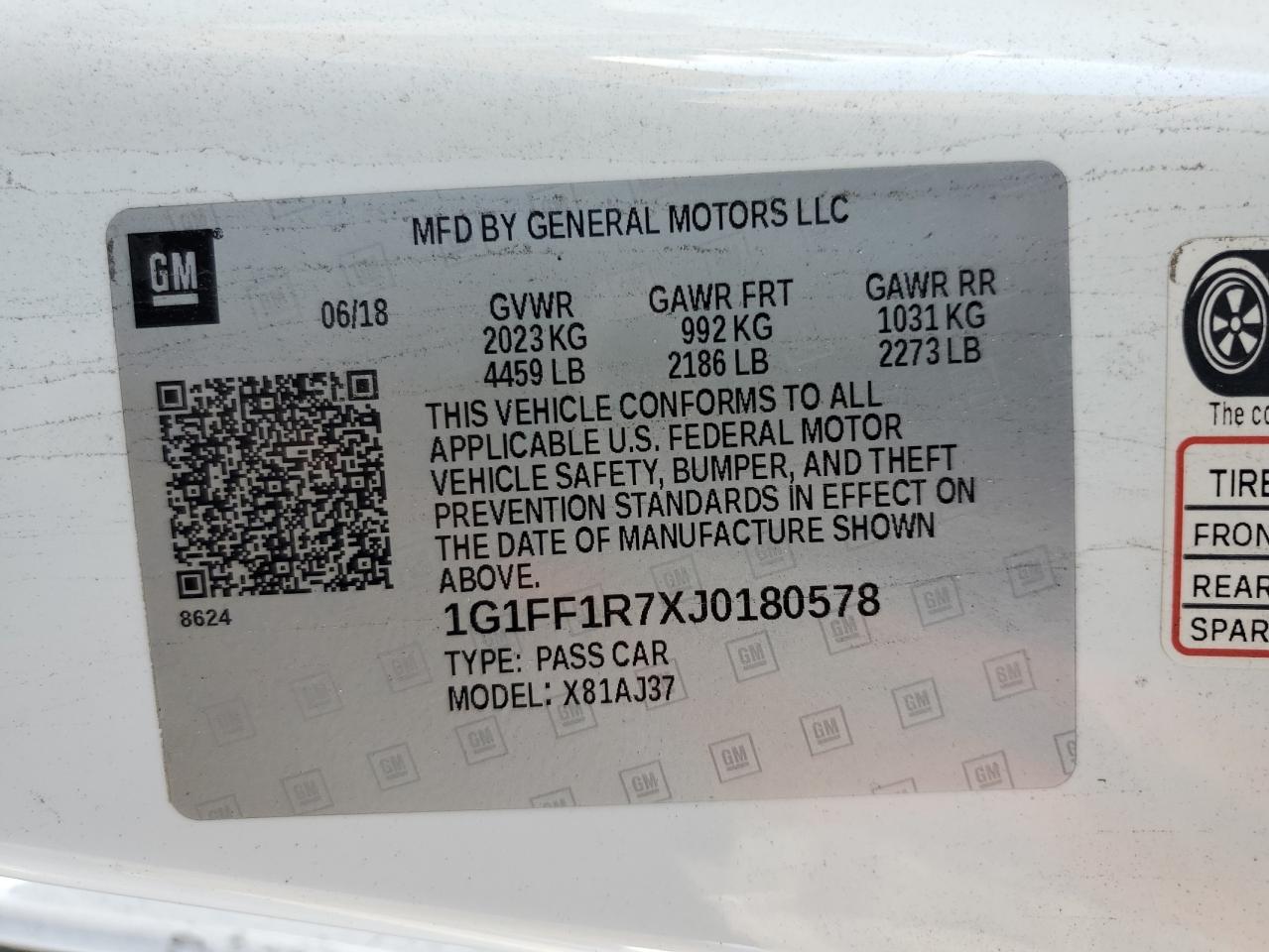 2018 Chevrolet Camaro Ss VIN: 1G1FF1R7XJ0180578 Lot: 91936155