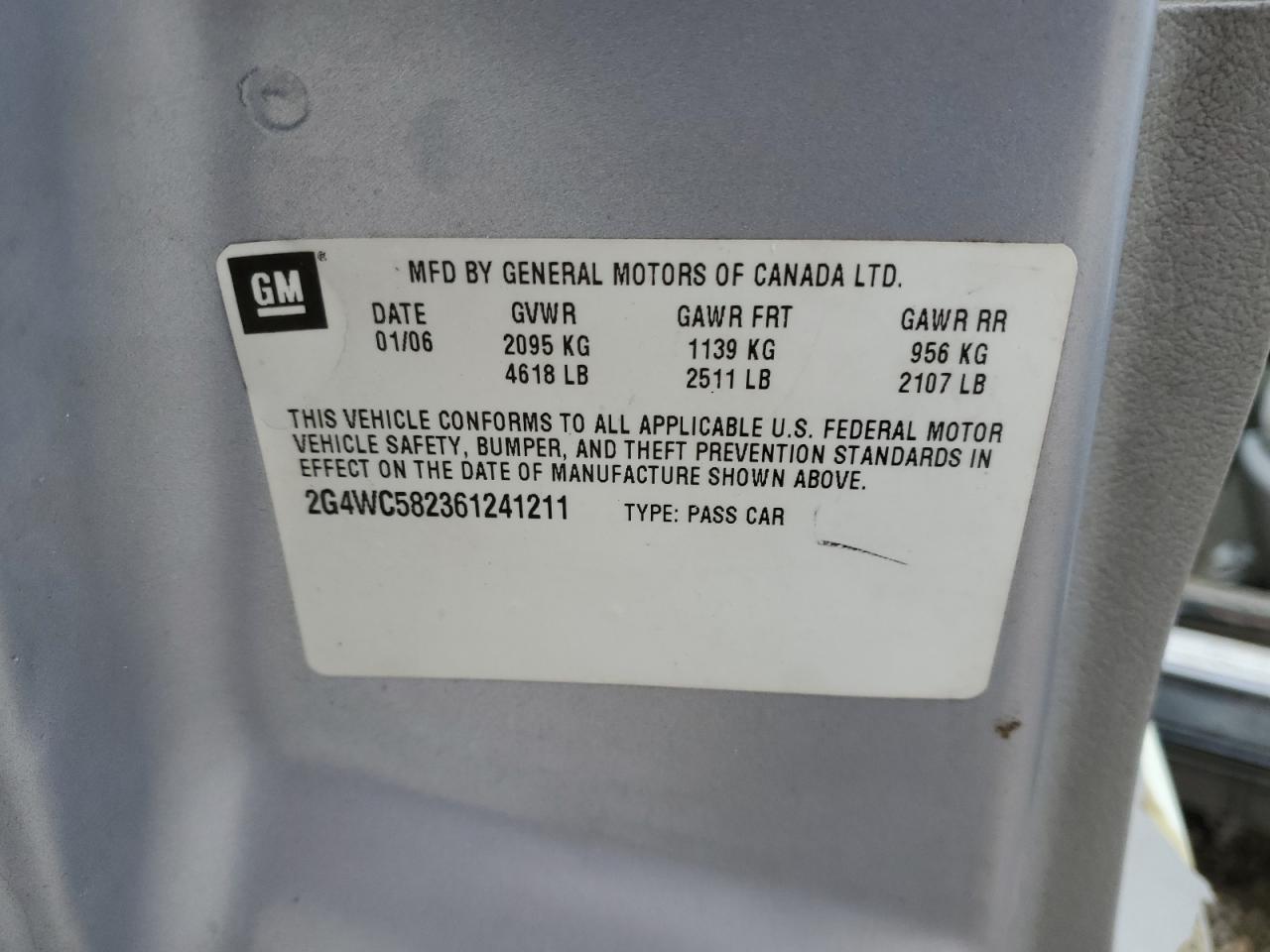 2006 Buick Lacrosse Cx VIN: 2G4WC582361241211 Lot: 92286265