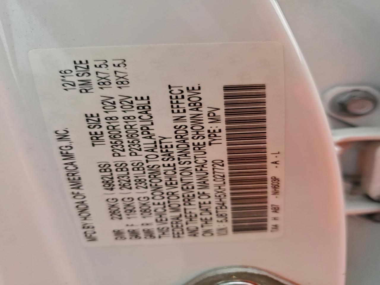 2017 Acura Rdx Technology VIN: 5J8TB4H5XHL027720 Lot: 93397735