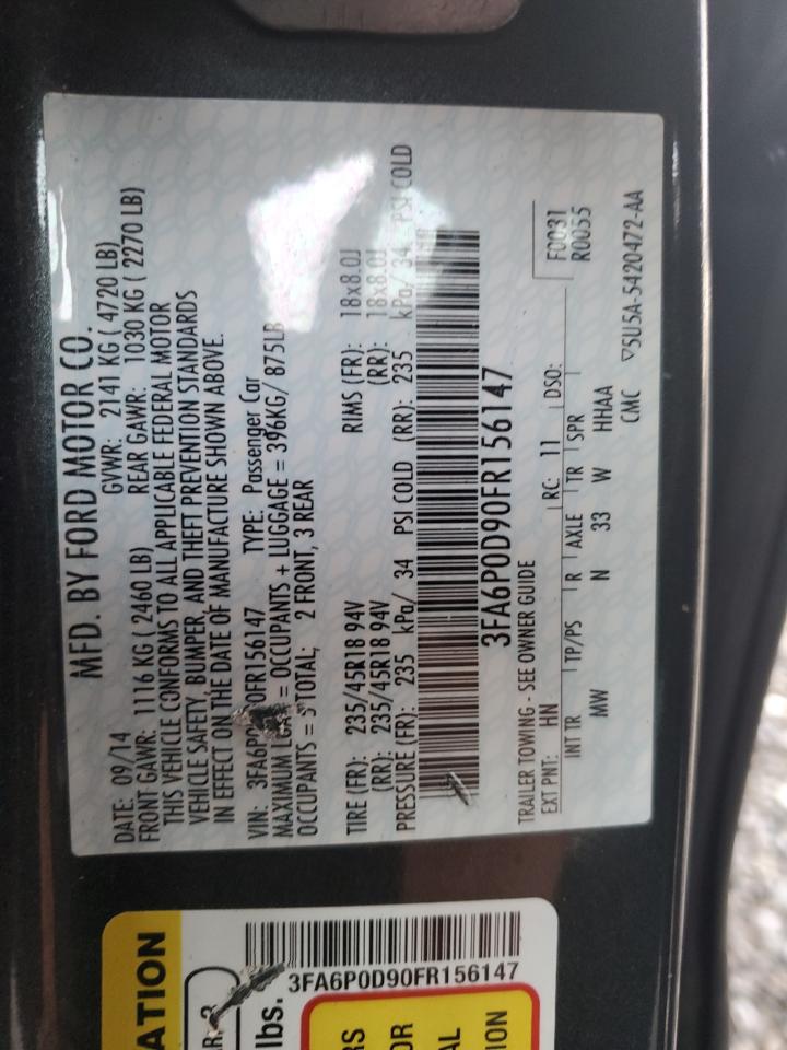 2015 Ford Fusion Titanium VIN: 3FA6P0D90FR156147 Lot: 91204375