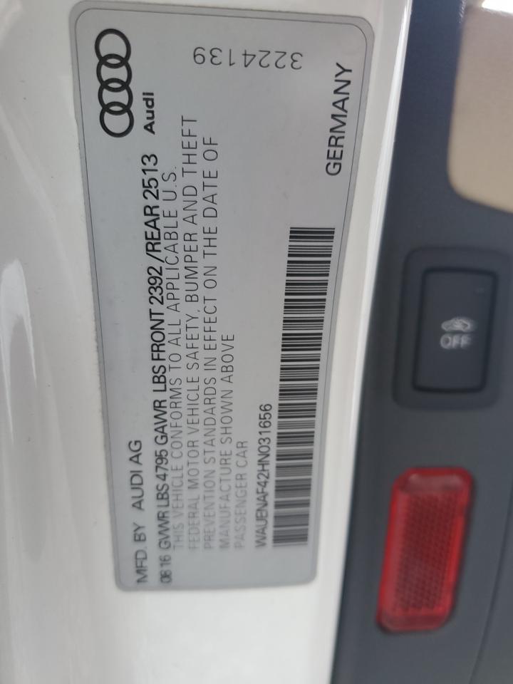 2017 Audi A4 Premium Plus VIN: WAUENAF42HN031656 Lot: 91334035