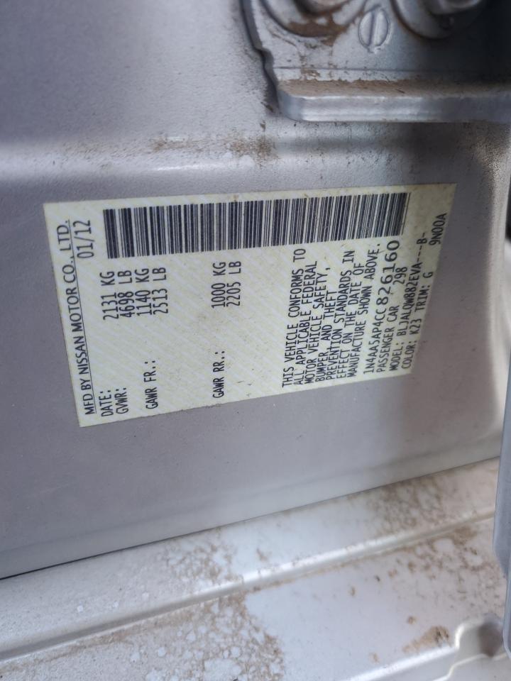 2012 Nissan Maxima S VIN: 1N4AA5AP4CC826160 Lot: 91217055