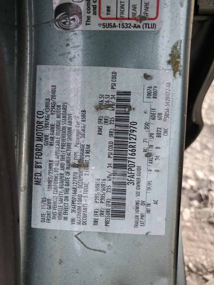 2006 Ford Fusion Se VIN: 3FAFP07166R127970 Lot: 91725965