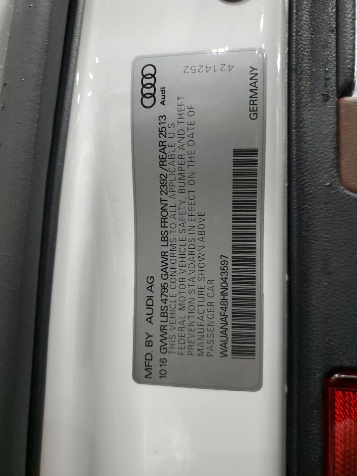 2017 Audi A4 Premium VIN: WAUANAF48HN043597 Lot: 92947005