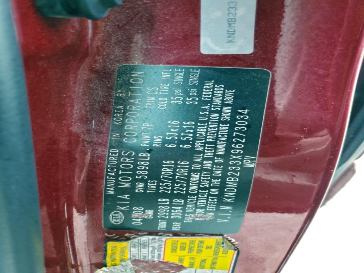 2009 Kia Sedona Ex VIN: KNDMB233X96273034 Lot: 94039495