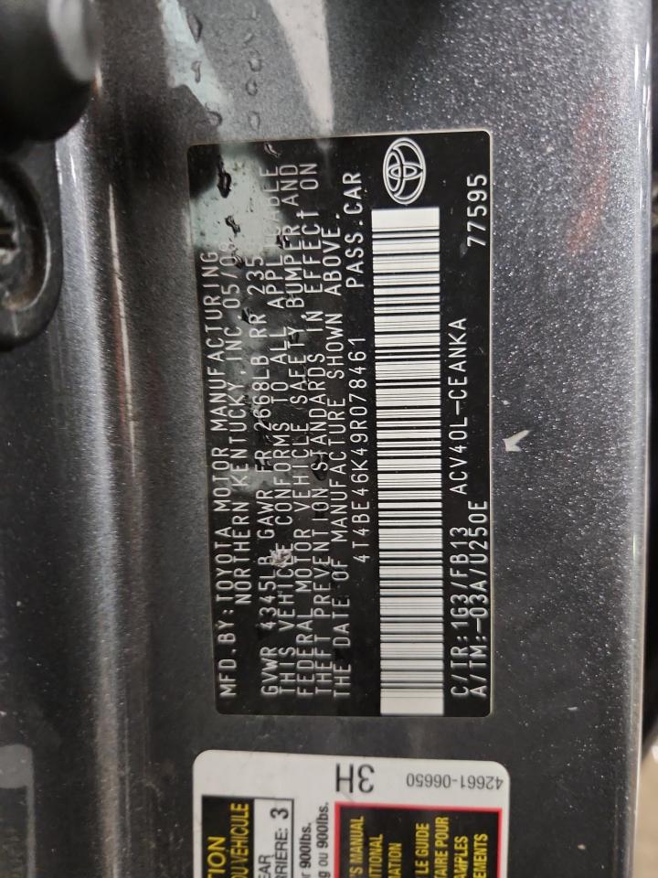 2009 Toyota Camry Base VIN: 4T4BE46K49R078461 Lot: 93466615