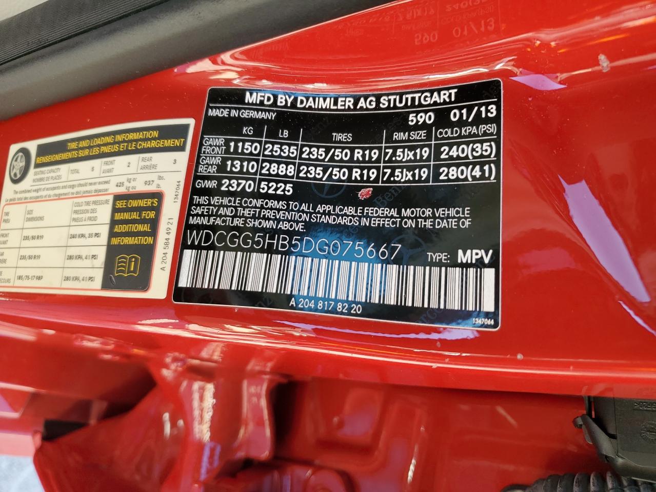 2013 Mercedes-Benz Glk 350 VIN: WDCGG5HB5DG075667 Lot: 91366525