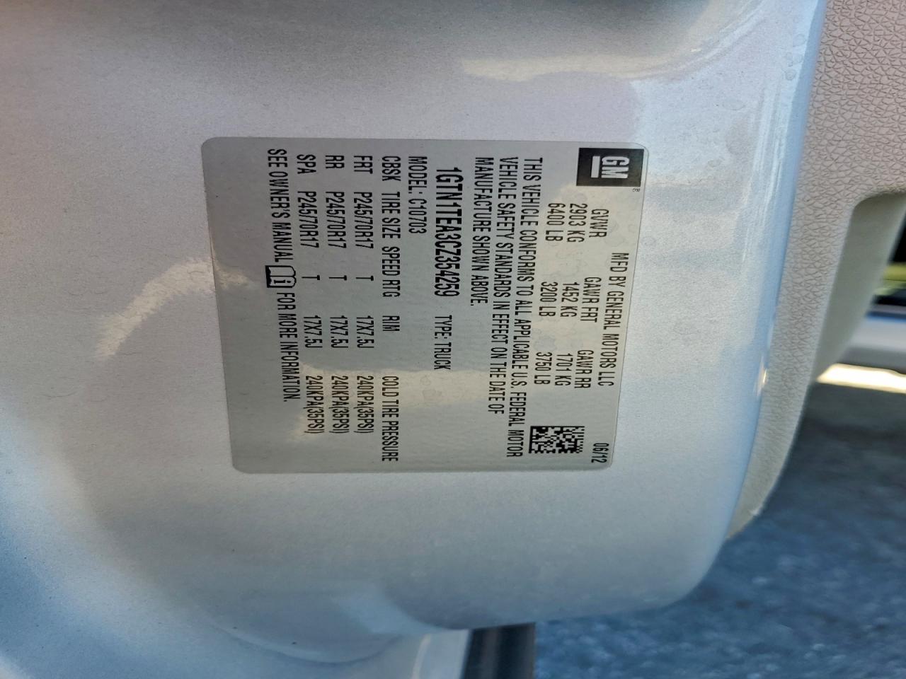 2012 GMC Sierra C1500 VIN: 1GTN1TEA3CZ354259 Lot: 94406055