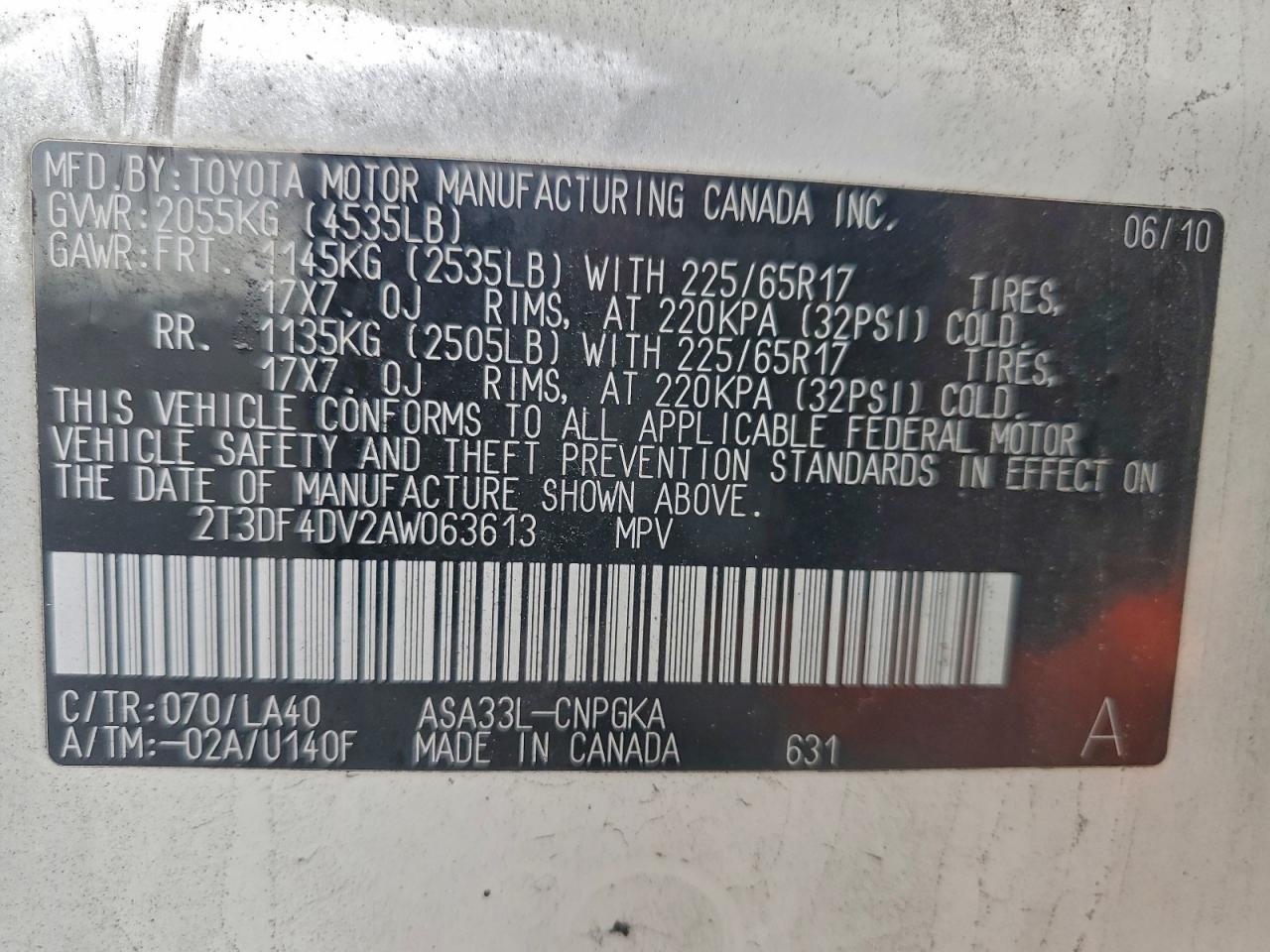 2010 Toyota Rav4 Limited VIN: 2T3DF4DV2AW063613 Lot: 93471145