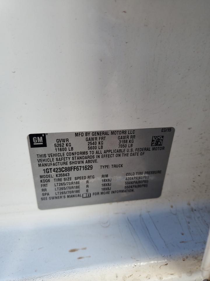 2015 GMC Sierra K3500 Slt VIN: 1GT423C88FF671629 Lot: 87249985