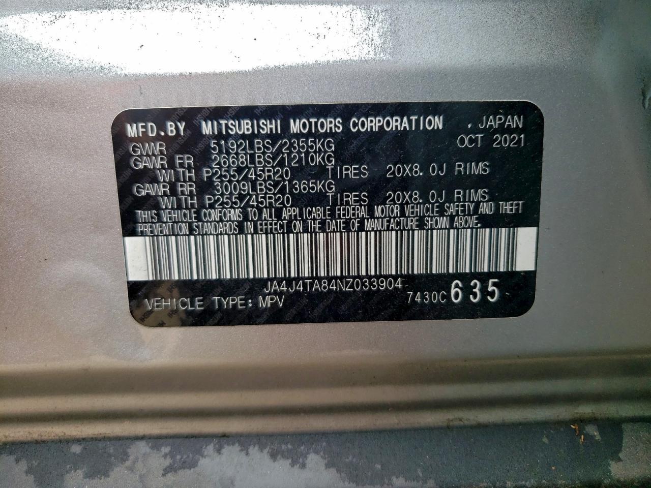 2022 Mitsubishi Outlander Es VIN: JA4J4TA84NZ033904 Lot: 94032775