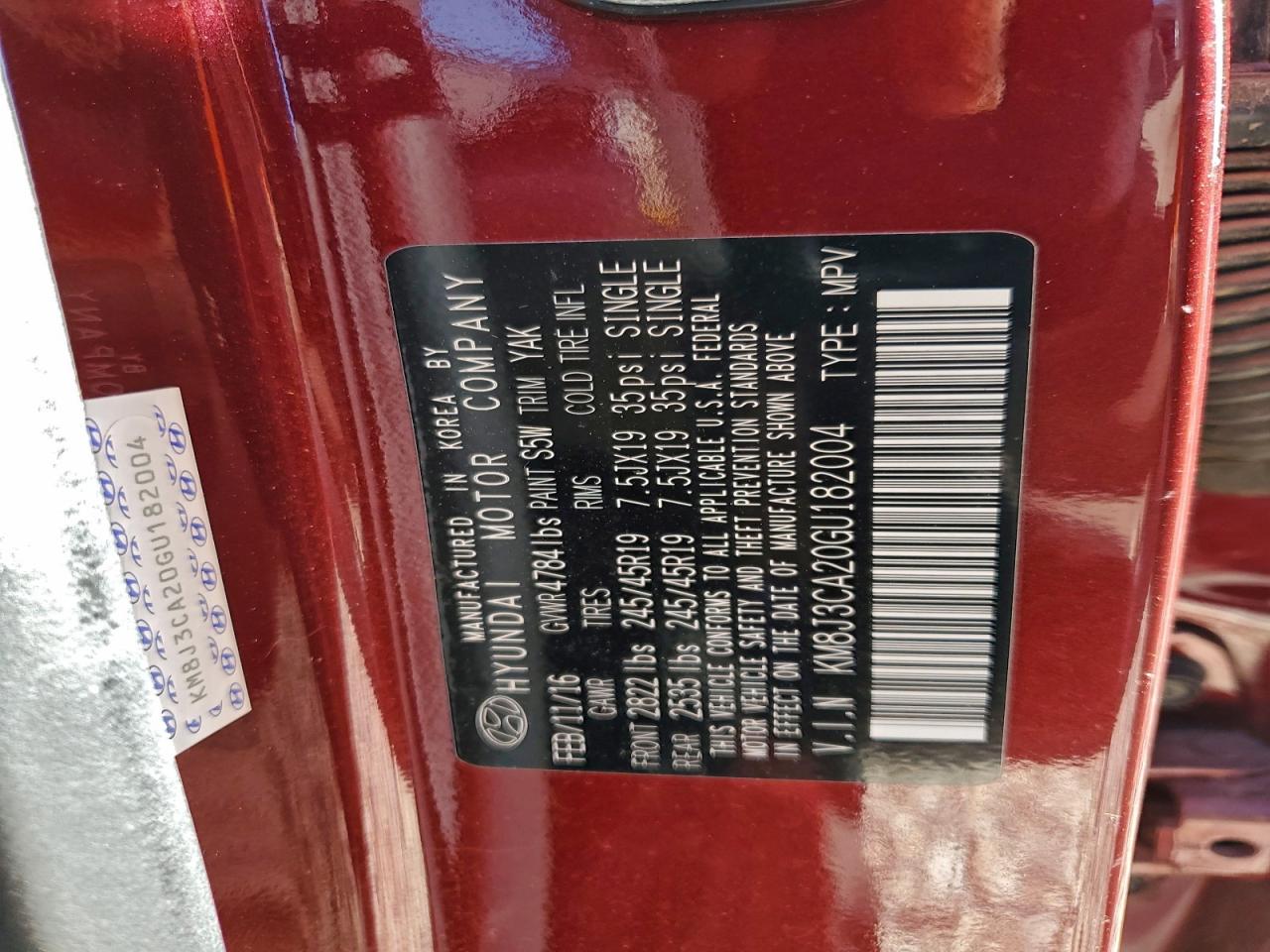 2016 Hyundai Tucson Limited VIN: KM8J3CA20GU182004 Lot: 94383035