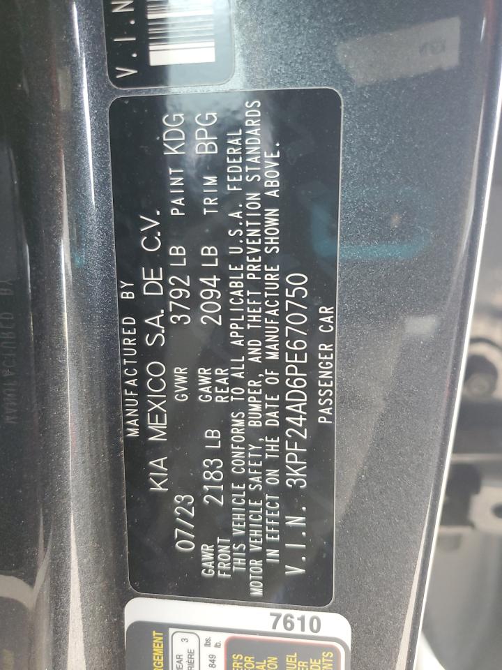 2023 Kia Forte Lx VIN: 3KPF24AD6PE670750 Lot: 92107555