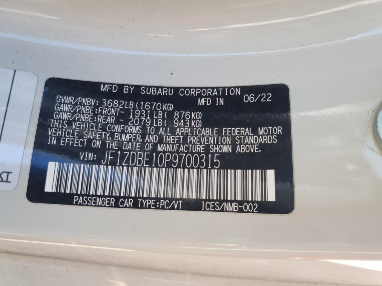 2023 Subaru Brz Limited VIN: JF1ZDBE10P9700315 Lot: 93035625