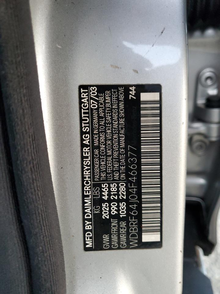 2004 Mercedes-Benz C 320 VIN: WDBRF64J04F466377 Lot: 91830315