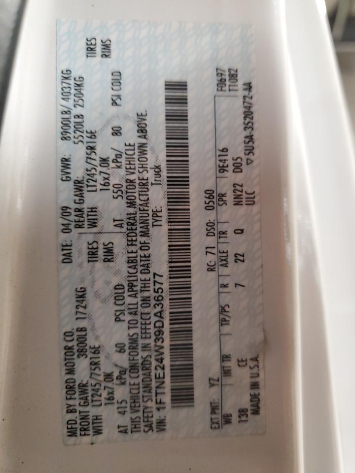 2009 Ford Econoline E250 Van VIN: 1FTNE24W39DA36577 Lot: 92457665