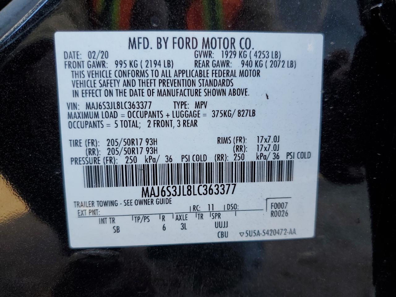 2020 Ford Ecosport Ses VIN: MAJ6S3JL8LC363377 Lot: 91207165