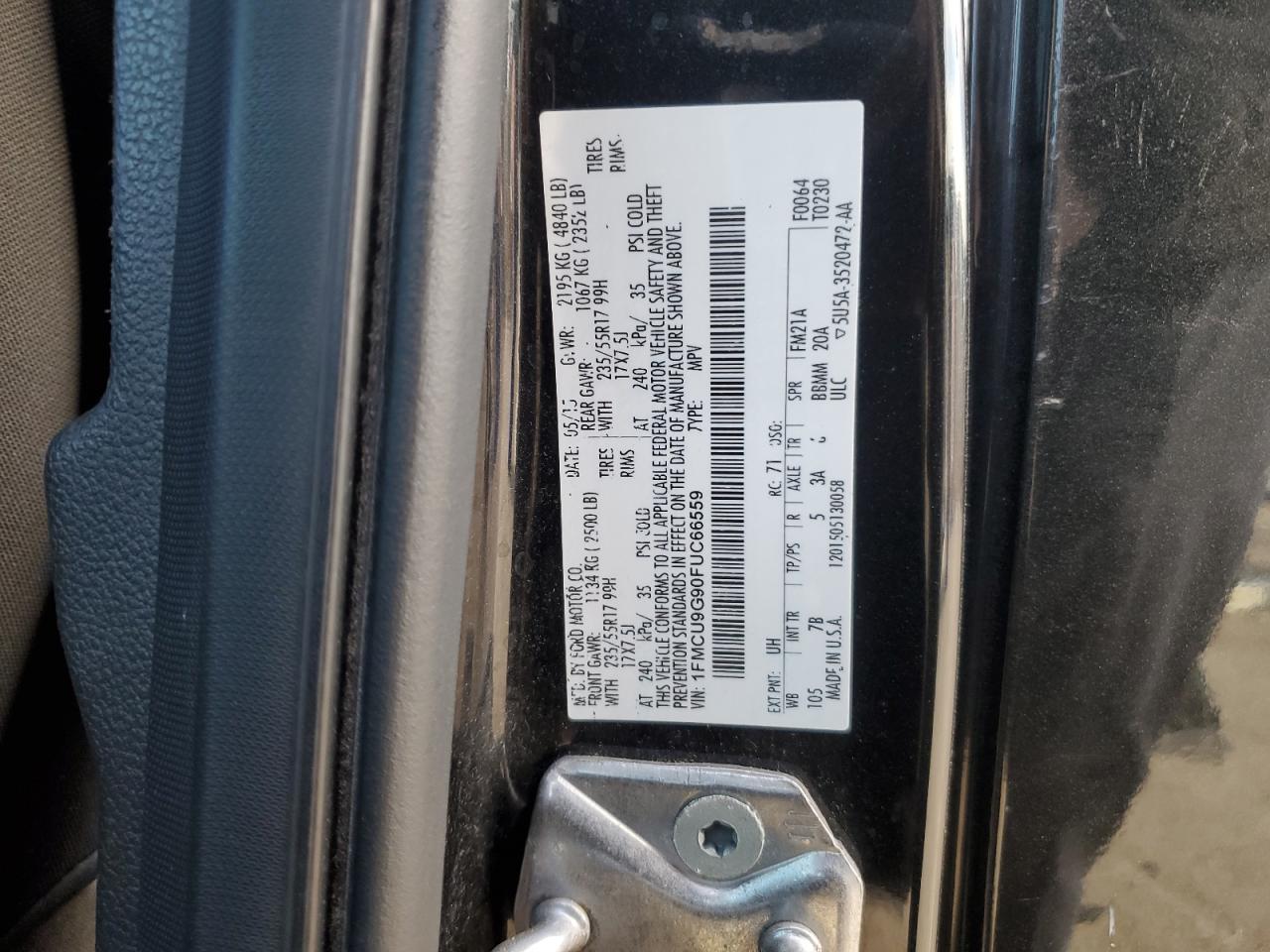 2015 Ford Escape Se VIN: 1FMCU9G90FUC66559 Lot: 91025565