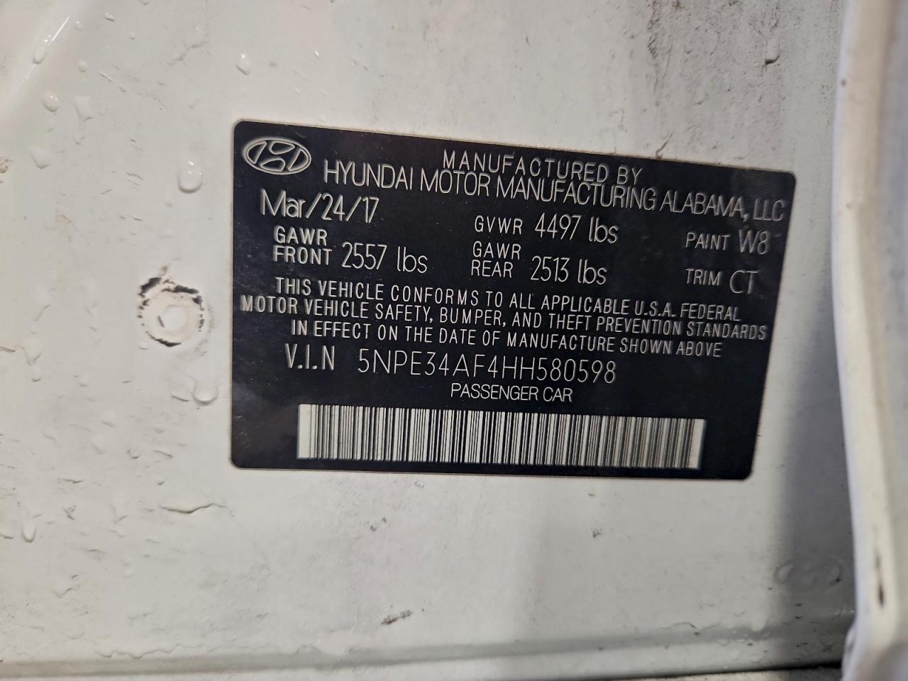 2017 Hyundai Sonata Sport VIN: 5NPE34AF4HH580598 Lot: 94662065