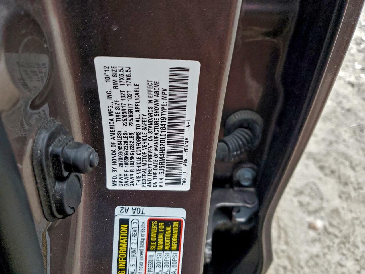 2013 Honda Cr-V Ex VIN: 5J6RM4H52DL018419 Lot: 94437255