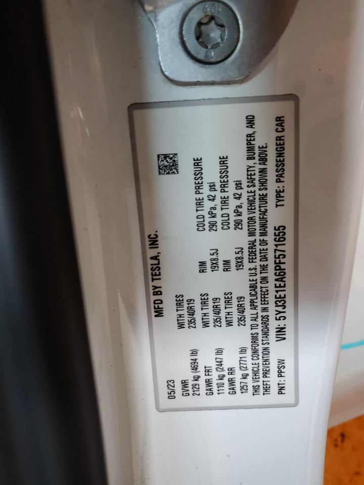 2023 Tesla Model 3 VIN: 5YJ3E1EA6PF571655 Lot: 91009345