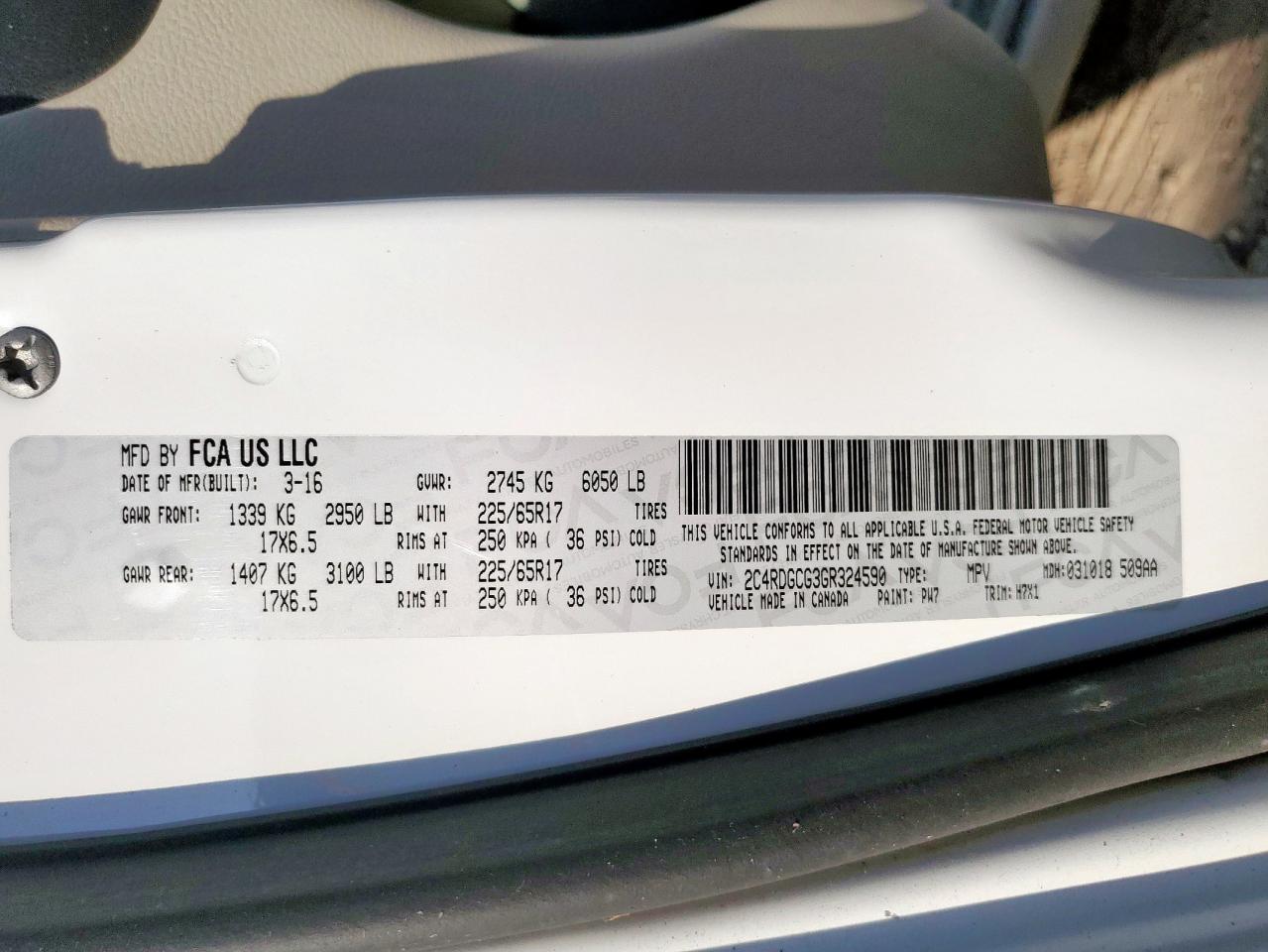 2016 Dodge Grand Caravan Sxt VIN: 2C4RDGCG3GR324590 Lot: 93335595