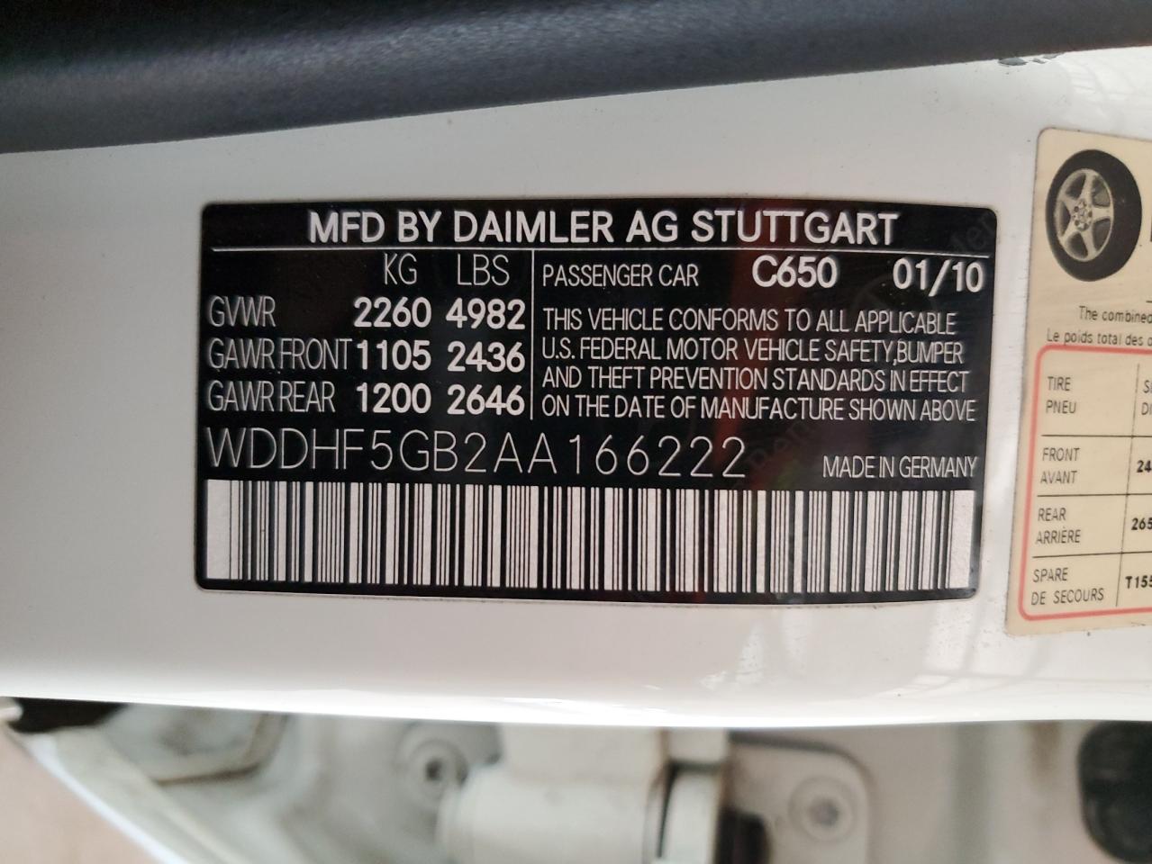 2010 Mercedes-Benz E 350 VIN: WDDHF5GB2AA166222 Lot: 91303365