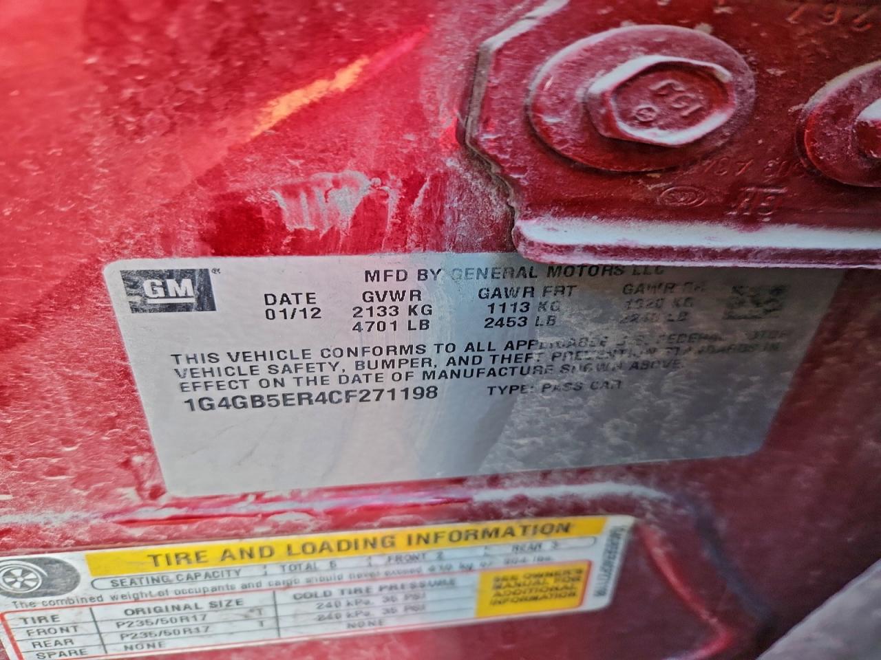 2012 Buick Lacrosse Convenience VIN: 1G4GB5ER4CF271198 Lot: 93457015