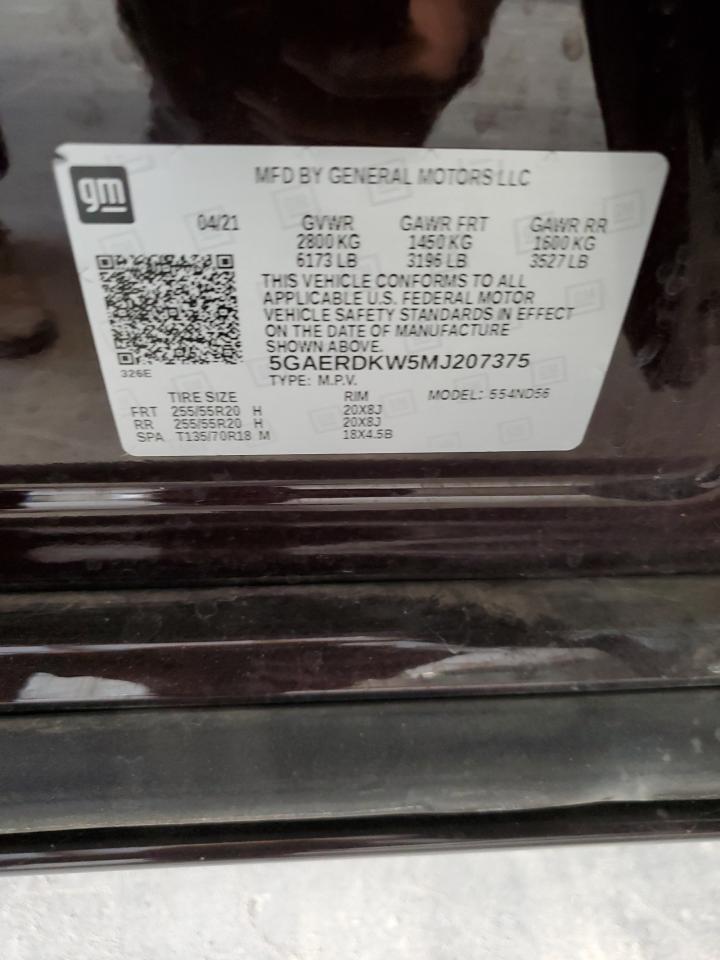 2021 Buick Enclave Avenir VIN: 5GAERDKW5MJ207375 Lot: 91302005