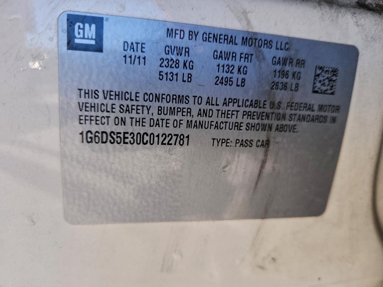 2012 Cadillac Cts Premium Collection VIN: 1G6DS5E30C0122781 Lot: 93737775