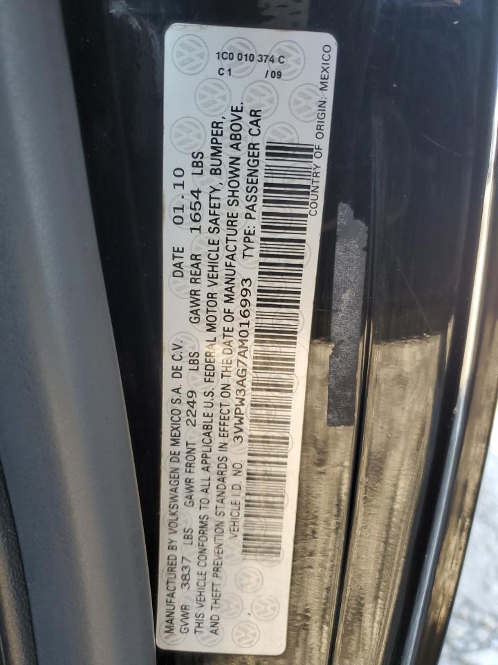 2010 Volkswagen New Beetle VIN: 3VWPW3AG7AM016993 Lot: 91231005