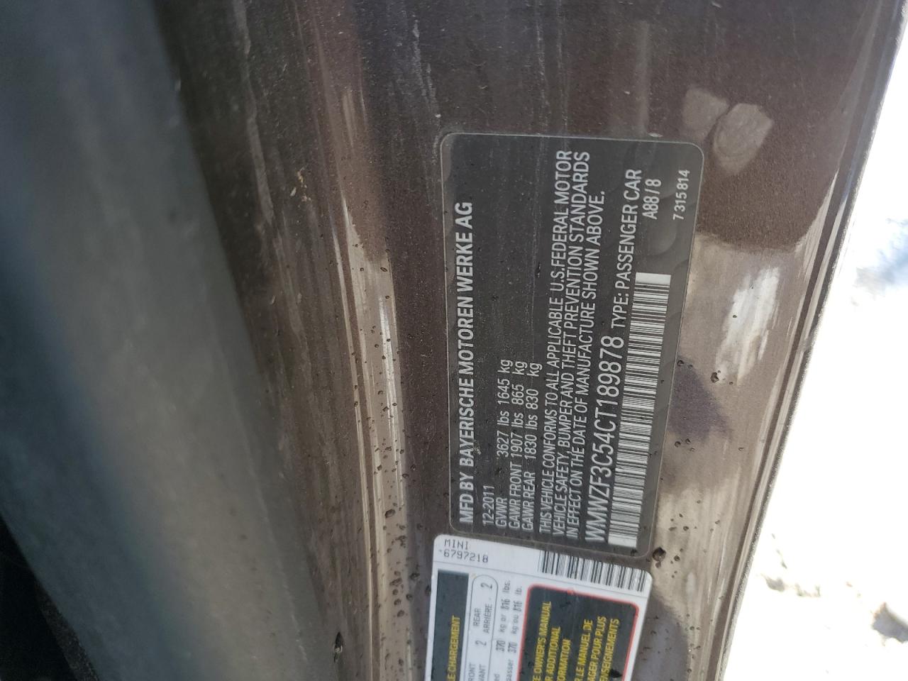 2012 Mini Cooper Clubman VIN: WMWZF3C54CT189878 Lot: 91690405