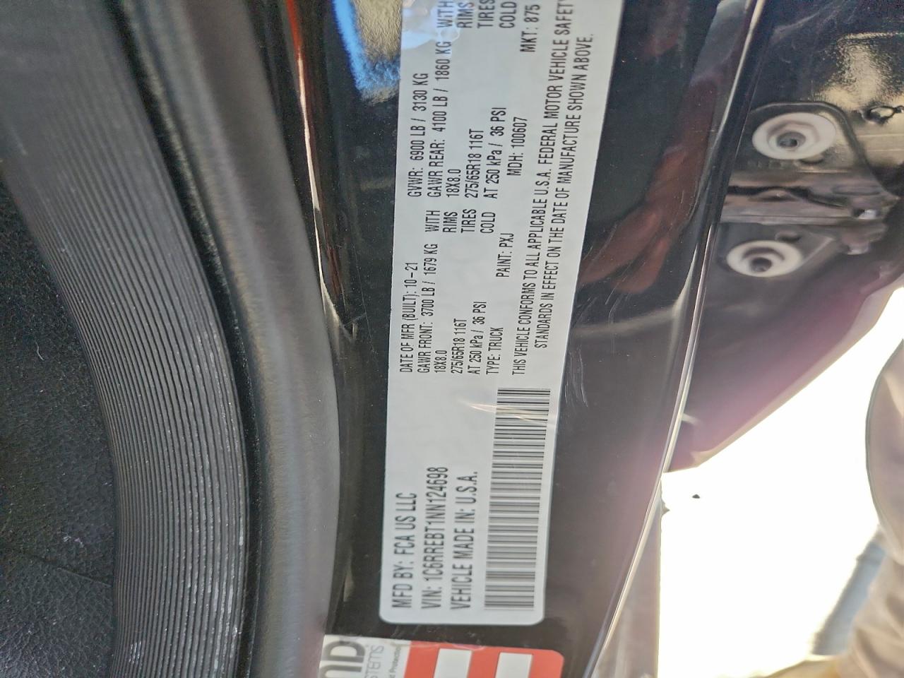 2022 Ram 1500 Big Horn/Lone Star VIN: 1C6RREBT1NN124698 Lot: 94516045