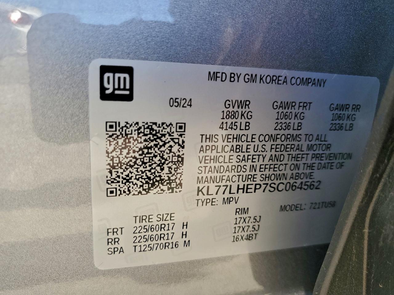 2025 Chevrolet Trax 1Lt VIN: KL77LHEP7SC064562 Lot: 93966975