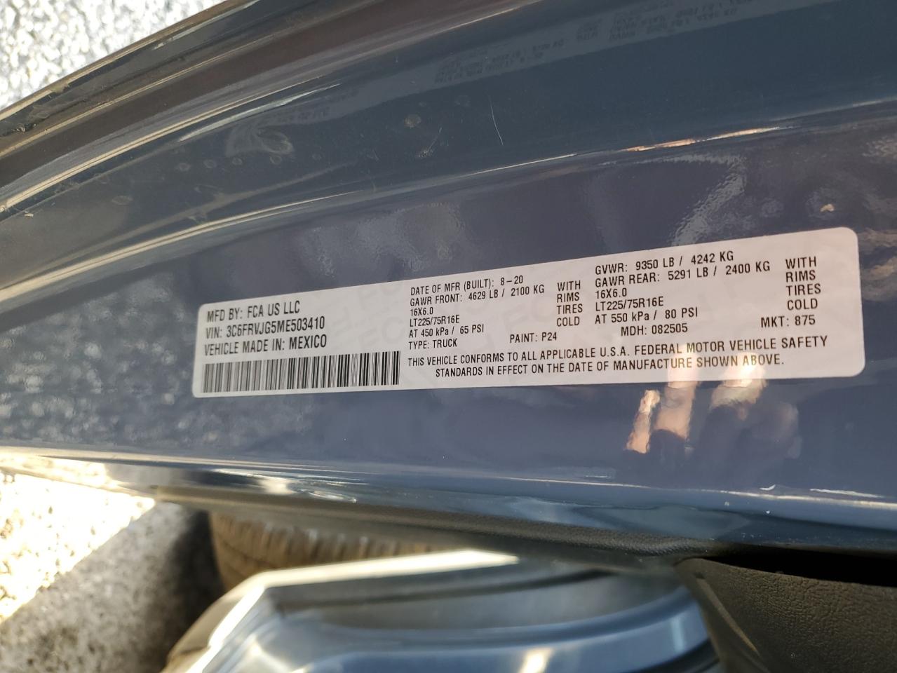 2021 Ram Promaster Delivery Van VIN: 3C6FRVJG5ME503410 Lot: 87413595