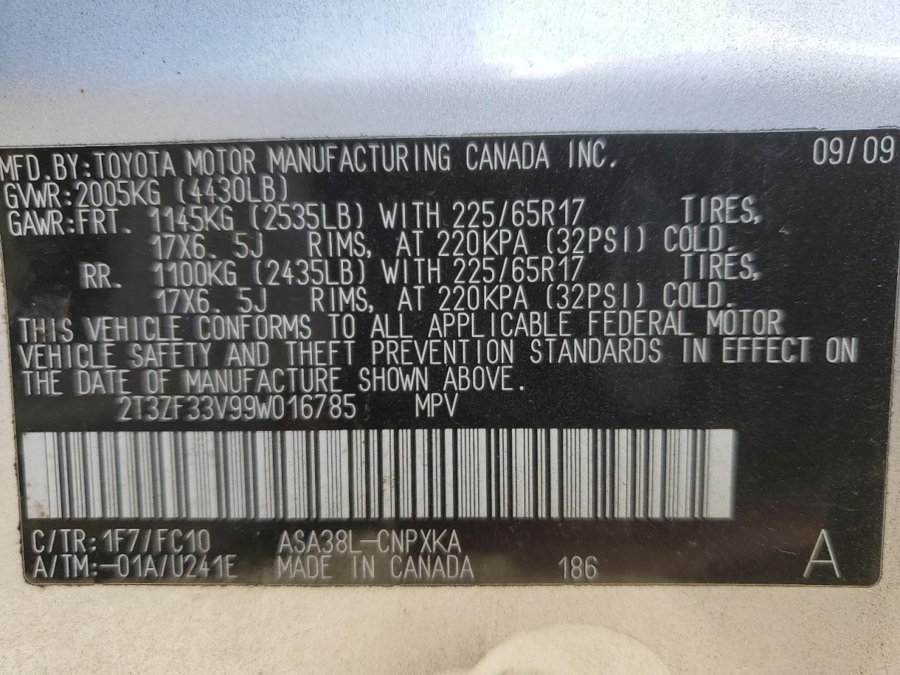 2009 Toyota Rav4 VIN: 2T3ZF33V99W016785 Lot: 91814225