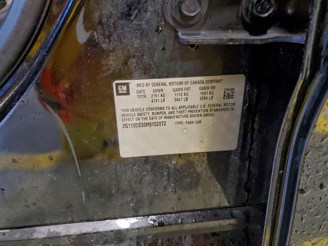 2017 Chevrolet Impala Lt VIN: 2G1105S30H9152072 Lot: 94307535